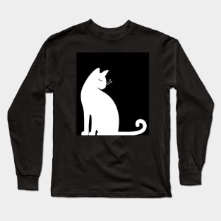 White Cat Silhouette Long Sleeve T-Shirt